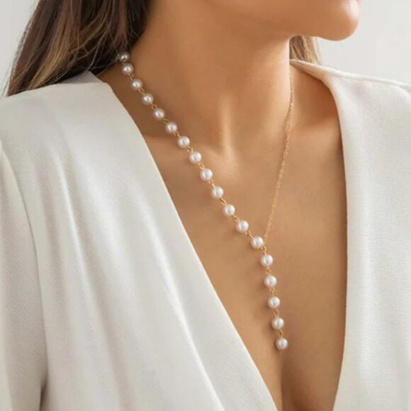 Set of 3 Necklaces Gold Color & Pearl Imitation And pair of earrings - Picture 6 of 16